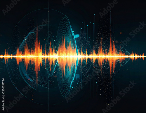 Glowing digital sound wave audio frequency visualization
