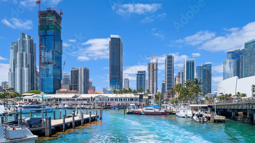 Miami skyscrapers with blue cloudy sky