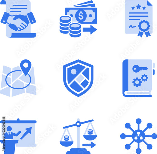 Business Process Icons Set Illustrating Professional Strategy Corporate