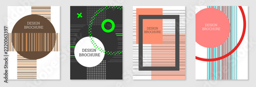 Set of cover design in Memphis style. Geometric design, abstract background. Fashionable bright cover, banner, poster, booklet. Creative colors.