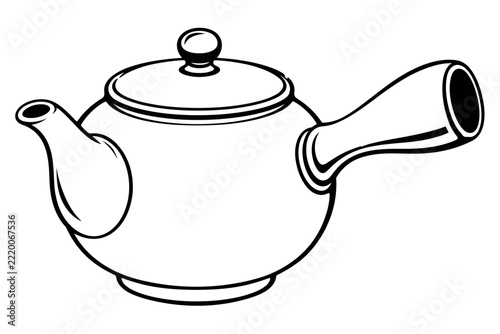 Japanese Kyusu Side Handled Teapot Vector Icon - Black and White Traditional Green Tea Pot Graphic Illustration