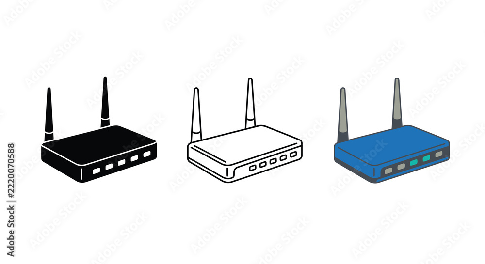 Fototapeta premium Wireless router depictions in varying styles including a silhouette