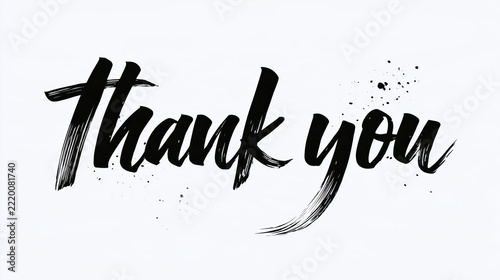 Thank you text written in a bold black brush calligraphy style on a clean white background