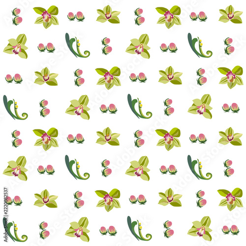 Beautiful stylized floral ornament. Floral rhythmic pattern. Vintage botanical composition of fantastic plant elements. Petrykivka painting with orchids.