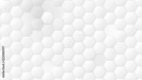 White 3D Hexagon Background with Minimal Geometric Patterns and Soft Shadows. Abstract White 3D Geometric Background with Repeating Hexagonal Layers.