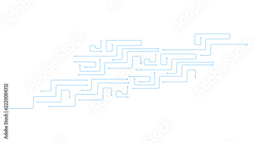 Abstract Blue Circuit Board Lines with Connected Electronic Nodes on White Background. Digital Technology Network Illustration with Blue Circuit Pathways and Connection Points.