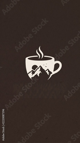 Coffee cup vector illustration with mountain and pine forest landscape artwork design