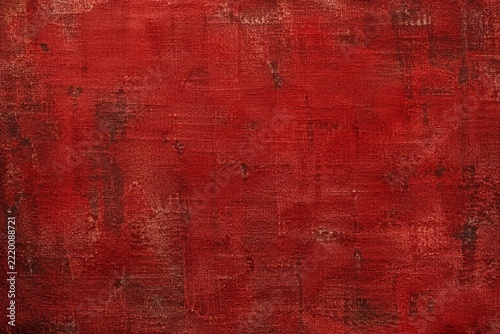 Grungy red painted canvas with coarse woven fibers and weathered texture