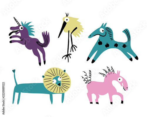 Halloween spooky monsters, beasts, bizarre animals, odd cats, mystical creatures, ancient spirits, fantasy spooky clipart, y2k stickers