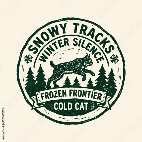 Vintage snowy tracks winter silence animal retro logo emblem illustration.