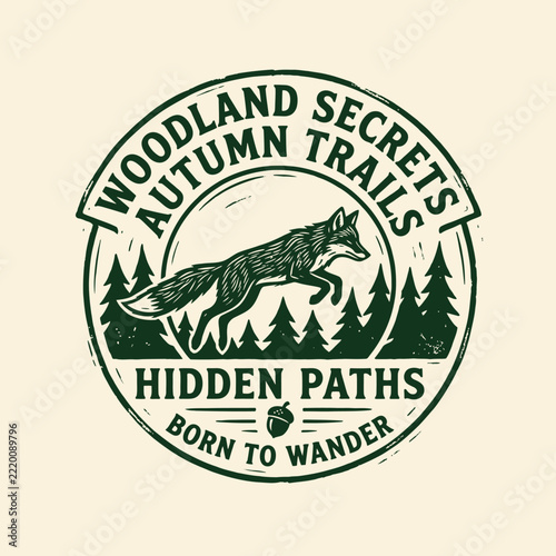 Woodland Secret Autumn Trails Badge with Leaping Deer Icon.