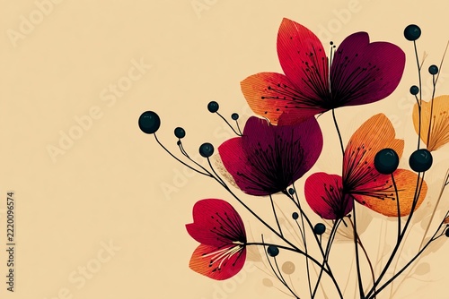 Stylish Botanical Outline Showcasing Vibrant Flowers in Warm Colors Generative AI