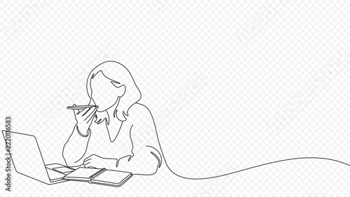 Woman talking on smartphone with laptop