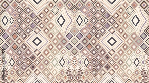 Fotografie Seamless geometric diamond pattern featuring intricate shapes and muted pastel c