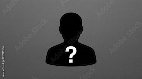 Black silhouette of a person with a white question mark on the chest