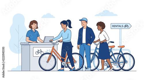 People Renting Bicycles at Rental Station