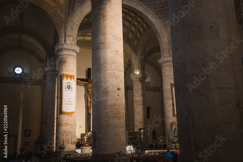 The pillars of the cathedral in Mérida, Yucatán, Mexico, highlight the scale of the space.
