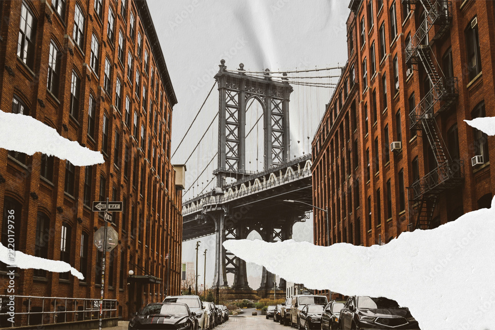 Fototapeta premium Brooklyn bridge paper collage, paper textured image