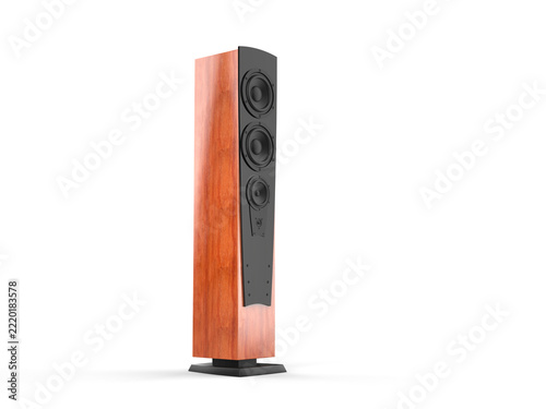 High tower speaker with shiny black panel and wood casing - beauty shot