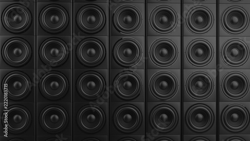 Wall of sub woofer bass speakers - background or wallpaper