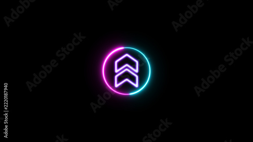 Glowing up arrow buttons for advertising and marketing. Neon arrow directing upward.