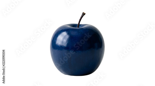 Shiny dark blue apple with stem on png background