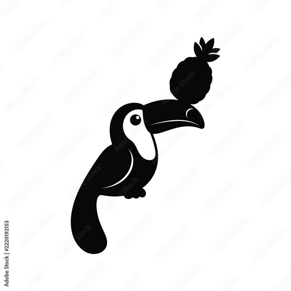 Fototapeta premium Toucan with pineapple icon isolated on white background art.