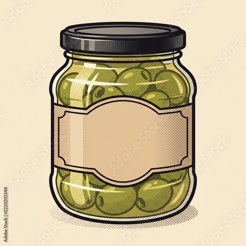 Jar of Preserved Green Olives in Brine with Metal Lid