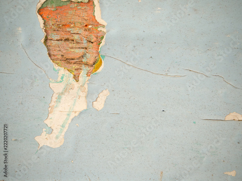 Light Blue Concrete Wall with Bold Orange Red Paint Patch and Horizontal Crack for Streetwear and Skateboard Design