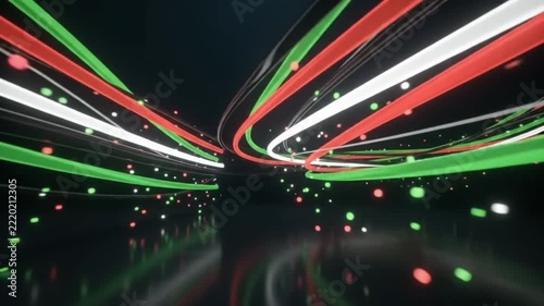 uae flag colors glowing lines swirling in abstract motion background   