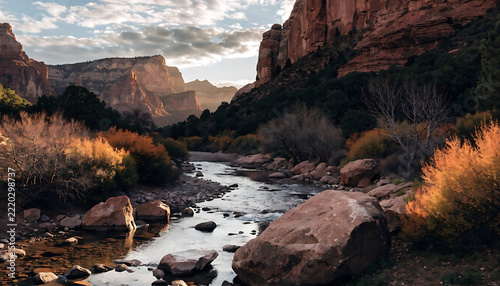Isolated transparent png canyon riverbed with golden hour lighting