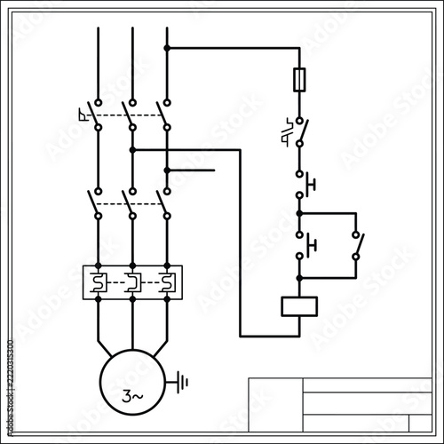 DOL Starter Circuit Diagram With Title Block: 3-Phase Motor Control Drawing