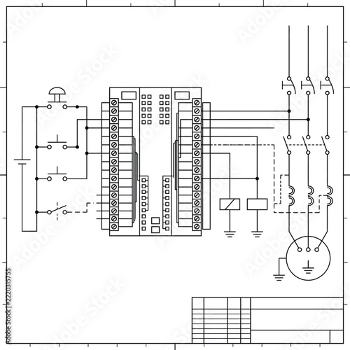 Industrial Electrical Control Panel Wiring Schematic with Circuit Breakers and Three Phase Motor