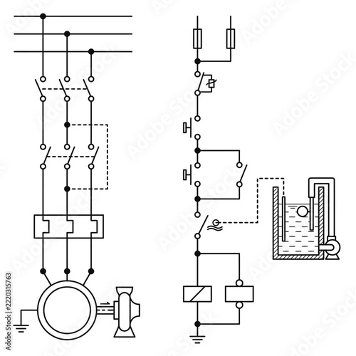 Three-Phase Electric Motor Control Circuit with Pump and Level Control System