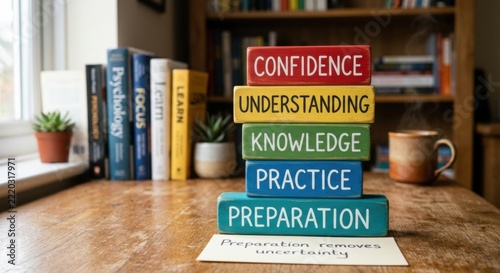 Stacked Learning Blocks Representing Confidence, Understanding, Knowledge, Practice, and Preparation.