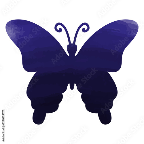 Blue butterfly  silhouette watercolor hand drawn  illustration