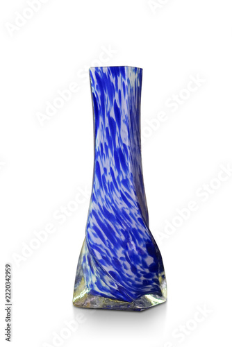 front view blue crystal vase on white background, decor, fashion, collection, copy space