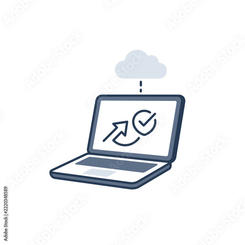 Laptop Computer with Cloud Storage Sync and Successful Data Upload Illustration