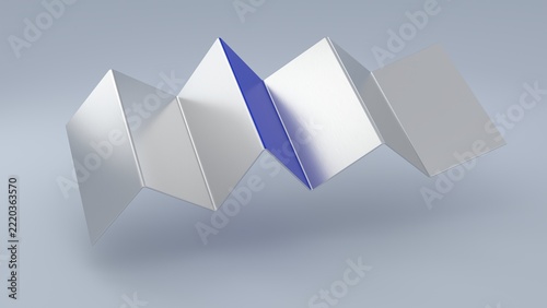 Silver white metal origami folding plate with blue gradient surface