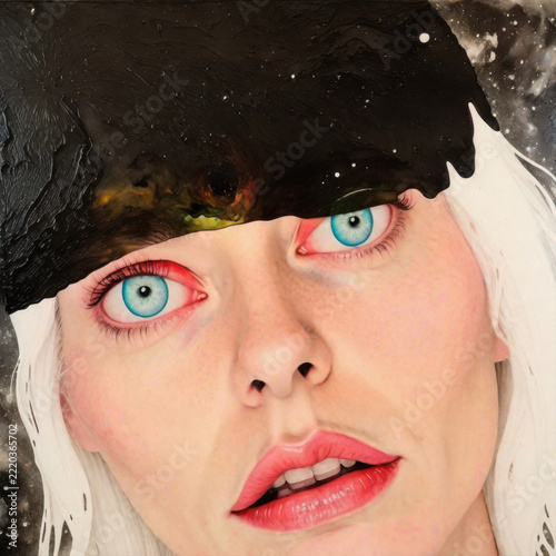 Close-up Portrait of Woman with Blue Eyes and Black Hat