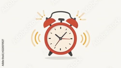 Red alarm clock ringing on plain background