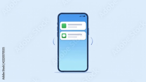Smartphone vibrating with incoming message notifications on blue background