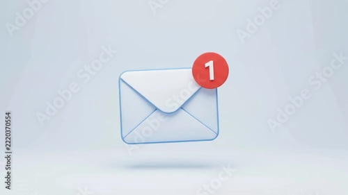 Three dimensional envelope icon flying fast on light background