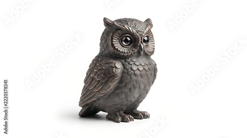 Bronze owl figurine isolated on white background