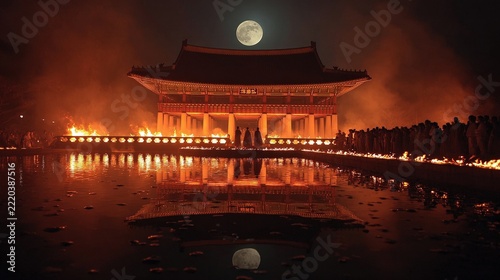 Korean Jeongwol Daeboreum full moon fire burning
