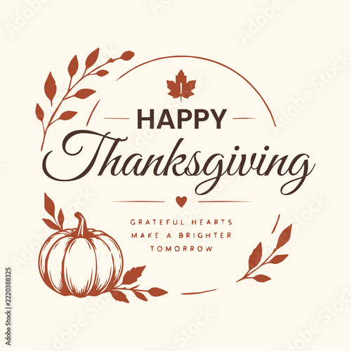 Happy Thanksgiving Greeting with Pumpkin and Autumn Leaves