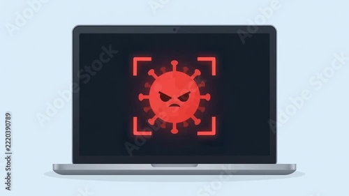 Laptop displaying document scanning graphic animation on screen