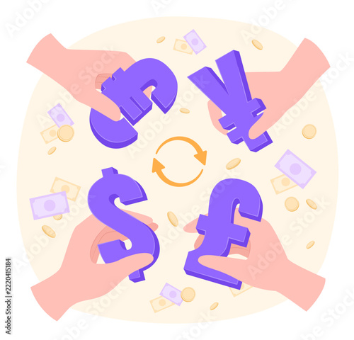 Human Hands Holding Foreign Currency Symbol for Money Exchange for Financial and Foreign Currency Exchange Concept Illustration Clip Art