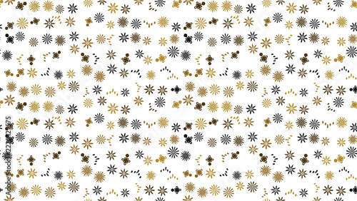 Scattered small floral and star shapes in black and gold