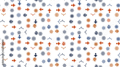 Seamless pattern of stylized floral shapes and lanterns
